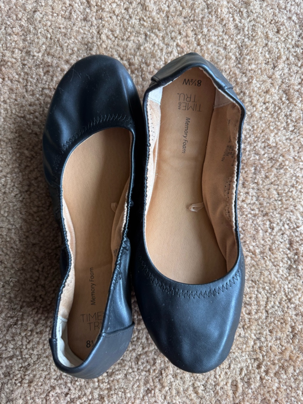 Time and Tru Black Women's Memory Foam Ballet Flats